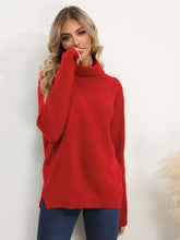 Load image into Gallery viewer, Slit Turtleneck Dropped Shoulder Sweater
