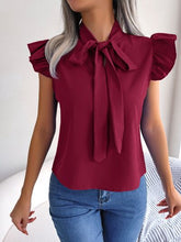 Load image into Gallery viewer, Tie Neck Cap Sleeve Blouse