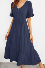 Load image into Gallery viewer, Short Sleeve V-Neck Tiered Dress