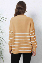 Load image into Gallery viewer, Striped Zip-Up Long Sleeve Ribbed Sweater