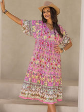 Load image into Gallery viewer, Printed V-Neck Balloon Sleeve Midi Dress