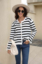 Load image into Gallery viewer, Striped Round Neck Button-Down Dropped Shoulder Cardigan