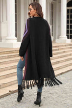 Load image into Gallery viewer, Double Take Geometric Fringe Hem Open Front Duster Cardigan
