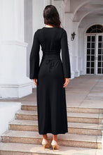 Load image into Gallery viewer, Tie Back Ribbed Round Neck Long Sleeve Dress