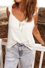 Load image into Gallery viewer, Tie Front Ruffle Shoulder Ribbed Top