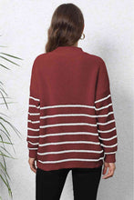 Load image into Gallery viewer, Striped Zip-Up Long Sleeve Ribbed Sweater