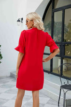 Load image into Gallery viewer, Notched Neck Flounce Sleeve Mini Dress
