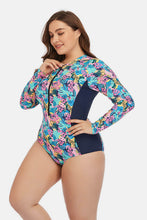 Load image into Gallery viewer, Plus Size Floral Zip Up One-Piece Swimsuit