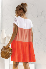 Load image into Gallery viewer, Color Block Round Neck Ruffle Hem Dress
