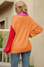 Load image into Gallery viewer, Color Block Round Neck Dropped Shoulder Sweater