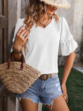 Load image into Gallery viewer, Swiss Dot V-Neck Short Sleeve Blouse