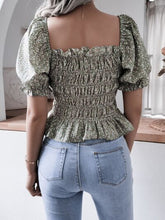 Load image into Gallery viewer, Frill Smocked Square Neck Short Sleeve Blouse