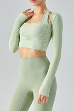 Load image into Gallery viewer, Ribbed Faux Layered Halter Neck Cropped Sports Top
