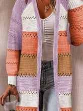 Load image into Gallery viewer, Color Block Open Front Openwork Cardigan