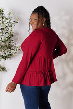 Load image into Gallery viewer, Double Take Half Button Long Sleeve Ruffle Hem Blouse