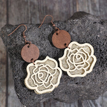 Load image into Gallery viewer, Wooden Alloy Rose Shape Dangle Earrings