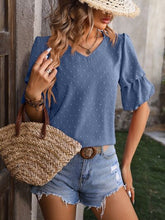 Load image into Gallery viewer, Swiss Dot V-Neck Short Sleeve Blouse