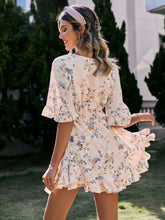 Load image into Gallery viewer, Floral Drawstring Waist Ruffle Hem Mini Dress