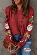 Load image into Gallery viewer, Santa Sequin Round Neck Long Sleeve Blouse