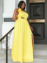 Load image into Gallery viewer, Plus Size Flower Detail Cutout One-Shoulder Split Dress