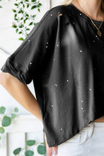 Load image into Gallery viewer, Distressed Asymmetric Hem Cropped Tee Shirt