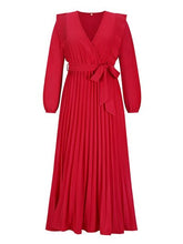 Load image into Gallery viewer, Pleated Surplice Tie Waist Maxi Dress