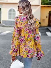 Load image into Gallery viewer, Smocked Round Neck Flounce Sleeve Blouse