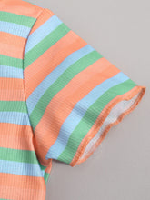 Load image into Gallery viewer, Girls Striped T-Shirt and Button Fly Denim Shorts