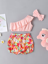 Load image into Gallery viewer, Baby Girl One-Shoulder Ruffled Top and Floral Shorts Set