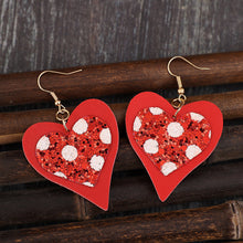 Load image into Gallery viewer, Sequin Heart Leather Drop Earrings
