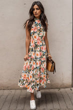 Load image into Gallery viewer, Printed Tiered Pocketed Mock Neck Midi Dress