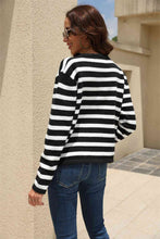 Load image into Gallery viewer, Striped Round Neck Button-Down Dropped Shoulder Cardigan