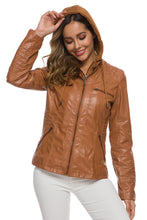 Load image into Gallery viewer, Zipper Front Hooded PU Leather Jacket