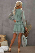 Load image into Gallery viewer, Swiss Dot Tie Neck Frill Trim Dress