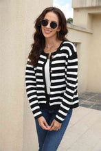 Load image into Gallery viewer, Striped Round Neck Button-Down Dropped Shoulder Cardigan