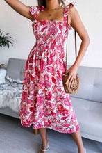 Load image into Gallery viewer, Floral Tie Shoulder Smocked Midi Dress