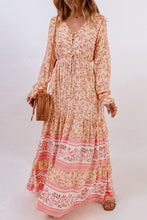 Load image into Gallery viewer, Bohemian Lace-Up Long Sleeve Maxi Dress