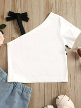Load image into Gallery viewer, Girls Butterfly Graphic Asymmetrical Neck T-Shirt