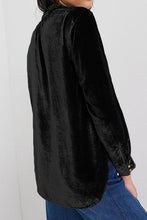 Load image into Gallery viewer, Notched Neck Buttoned Long Sleeve Velvet Blouse