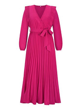 Load image into Gallery viewer, Pleated Surplice Tie Waist Maxi Dress