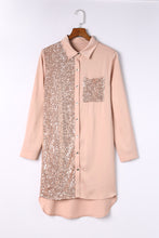 Load image into Gallery viewer, Sequin Button Front High-Low Shirt Dress