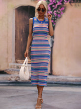 Load image into Gallery viewer, Striped Round Neck Sleeveless Midi Cover Up Dress