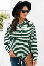 Load image into Gallery viewer, Striped Half-Button Dropped Shoulder Hoodie