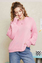 Load image into Gallery viewer, Double Take Round Neck Cable-Knit Dropped Shoulder Sweater