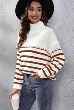 Load image into Gallery viewer, Striped Turtleneck Drop Shoulder Sweater