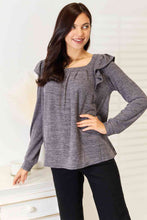 Load image into Gallery viewer, Double Take Square Neck Ruffle Shoulder Long Sleeve T-Shirt
