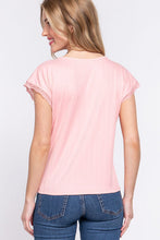 Load image into Gallery viewer, ACTIVE BASIC Lace Trim V-Neck Short Sleeve Ribbed Top