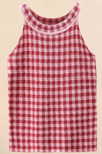 Load image into Gallery viewer, Plaid Round Neck Sleeveless Knit Top