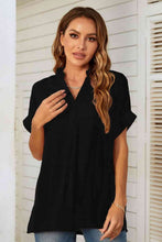 Load image into Gallery viewer, Notched Neck Slit Cuffed Blouse