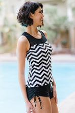 Load image into Gallery viewer, Full Size Chevron Print Ruched Tankini Set